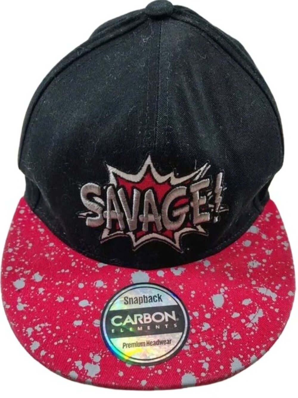 Men's Carbon Elements Savage! Snapback Flat Cap In Black With A Red Brim